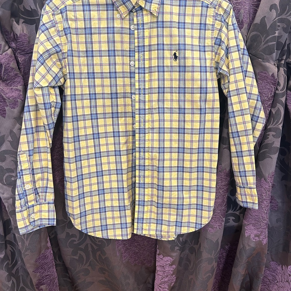 Boys 14/16- Polo by Ralph Lauren Yellow and Blue Plaid Kids Shirt